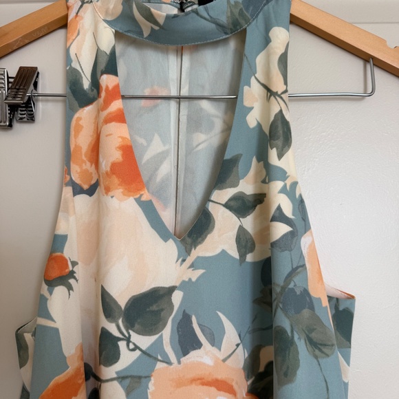 Lulus Part Of Your World Dusty Sage Floral Print Swing Dress Blue - Size Medium - Picture 4 of 7